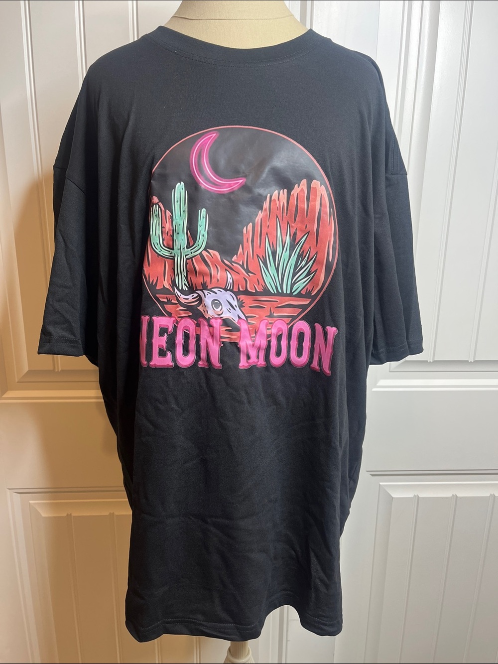 Neon Moon Graphic T-Shirt Dress— Black with Pink Accents